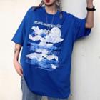 Moon Printed Short-sleeve T-shirt Blue - One Size