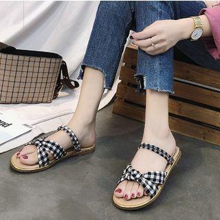 Plaid Ribbon Accent Flat Sandals