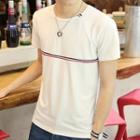 Short-sleeve Round Neck Contrast Stripe T-shirt