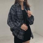 Plaid Shirt / Spaghetti Strap Mini Bodycon Knit Dress