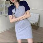 Short-sleeve Polo Collar Color Block Half-zip Dress