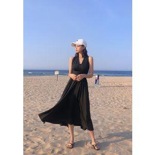 Crisscross-back Long Sundress Black - One Size