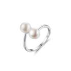 925 Sterling Silver Simple Fashion White Freshwater Pearl Adjustable Open Ring Silver - One Size
