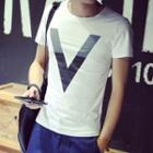 Short-sleeve V Print T-shirt