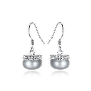 Sterling Silver Fashion Elegant Bun Gray Freshwater Pearl Earrings Silver - One Size