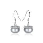 Sterling Silver Fashion Elegant Bun Gray Freshwater Pearl Earrings Silver - One Size