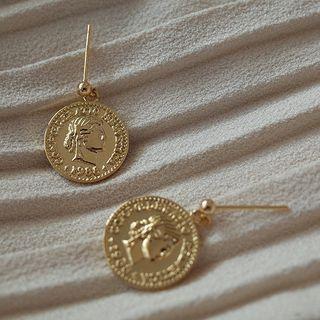 Gold Plated Medallion Earrings 1 Pair - Gold - One Size