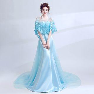 Cape-sleeve Embroidered Mermaid Evening Gown