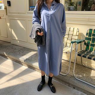 Slit-side Cotton Midi Shirtdress