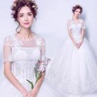 Short-sleeve Mesh A-line Wedding Gown