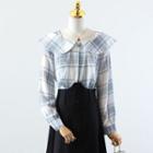 Plaid Blouse / High Waist A-line Skirt