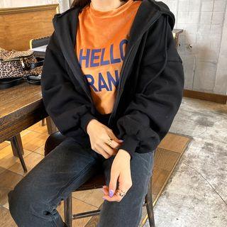 Drop-shoulder Fleece-lined Zip-up Hoodie