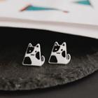 Cat Sterling Silver Earring 1 Pair - Black & White - One Size