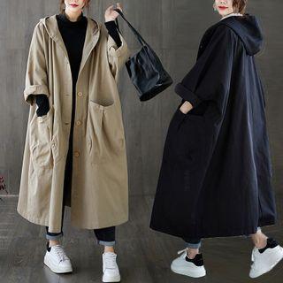 Hooded Single-breasted Midi Trench Coat