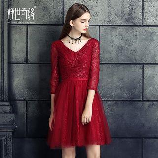 3/4-sleeve Lace Cocktail Dress