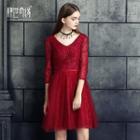 3/4-sleeve Lace Cocktail Dress