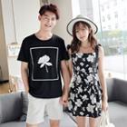 Couple Matching Floral Print Short Sleeve T-shirt / Sleeveless Dress
