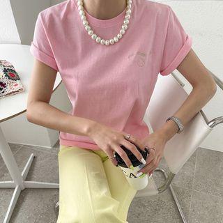 Smiley Letter-embroidered T-shirt