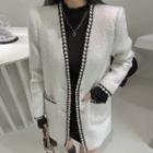 Contrast-trim Tweed Style Jacket Ivory - One Size