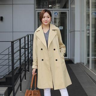 Belted-sleeve Double-breasted Trench Coat With Belt