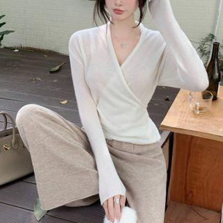 Long-sleeve Wrap Knit Top / Wide Leg Pants