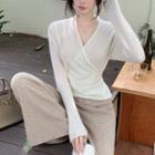 Long-sleeve Wrap Knit Top / Wide Leg Pants