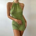 Open-back Halter-neck Sleeveless Mini Bodycon Dress