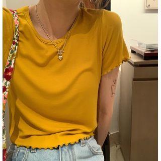 Frill-hem Round-neck Short-sleeve Top