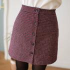 Buttoned Houndstooth Wool Blend Mini A-line Skirt