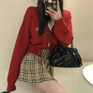 Embroidered Cardigan Red - One Size