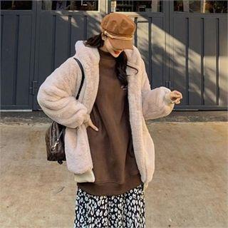 Zip-up Eco-fur Hoodie