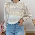Stand Collar Lace Panel Blouse Almond - One Size