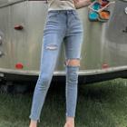 Cropped Washed Cutout Jeans