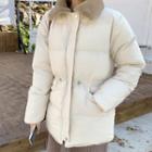 Fleece-collar Drawcord-waist Puffer Jacket
