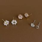 Set Of 3 Pairs: Stud Earring Set Of 3 - Silver Earring - Gold & Silver & Rose Gold - One Size