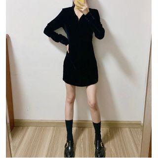 Long-sleeve Velvet Pinafore Dress