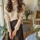 Turtle-neck Slit-trim Sweater