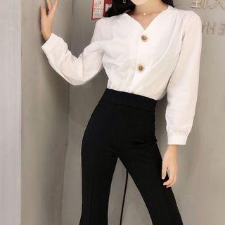 Long Sleeve V-neck Top / Wide Leg Pants