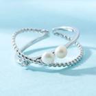 925 Sterling Silver Faux Pearl Layered Ring 1 Piece - 925 Silver - Silver - One Size