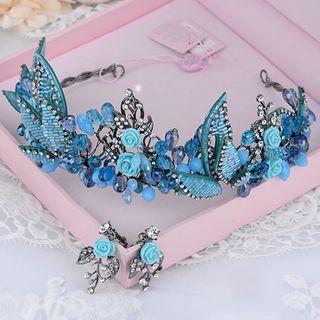 Bridal Set: Flower Accent Headband + Earrings