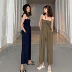 Plain Spaghetti Strap Straight-cut Jumpsuit