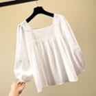 Balloon-sleeve Square Neck Blouse White - One Size