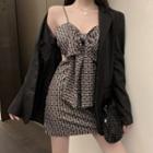 Spaghetti Strap Lettering Bow A-line Dress