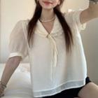 Short-sleeve Collared Blouse Almond - One Size