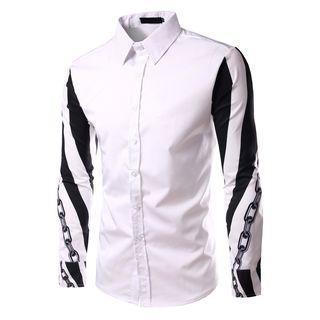 Long Sleeve Chain Print Panel Shirt