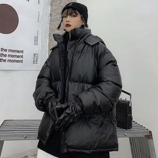 Plain Zip-up Hooded Padded Jacket