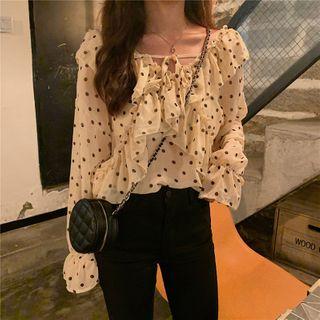 Wave Point Chiffon Lace Up Shirt As Shown In Figure - One Size
