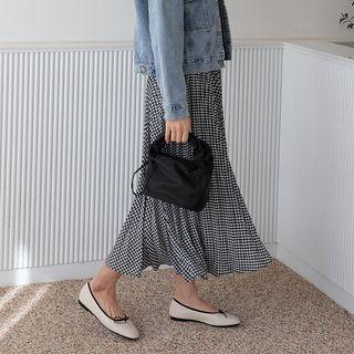 Houndstooth Long Accordion-pleat Skirt Black - One Size