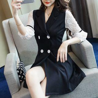 3/4-sleeve Double Breasted A-line Mini Dress