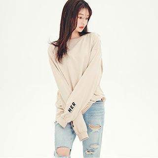 Drop-shoulder Lettering Detail Pullover